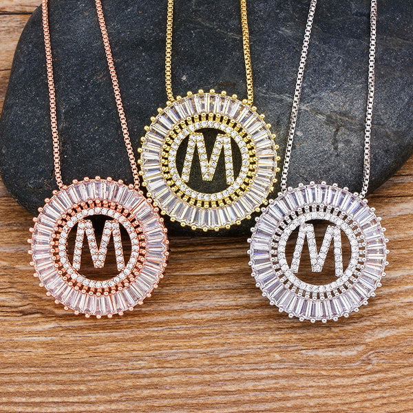 3 Colors Chooses Micro Pave CZ Letter Pendant Necklaces