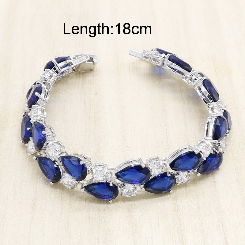 Royal Blue Semi-precious Silver Color Bridal Jewelry Sets