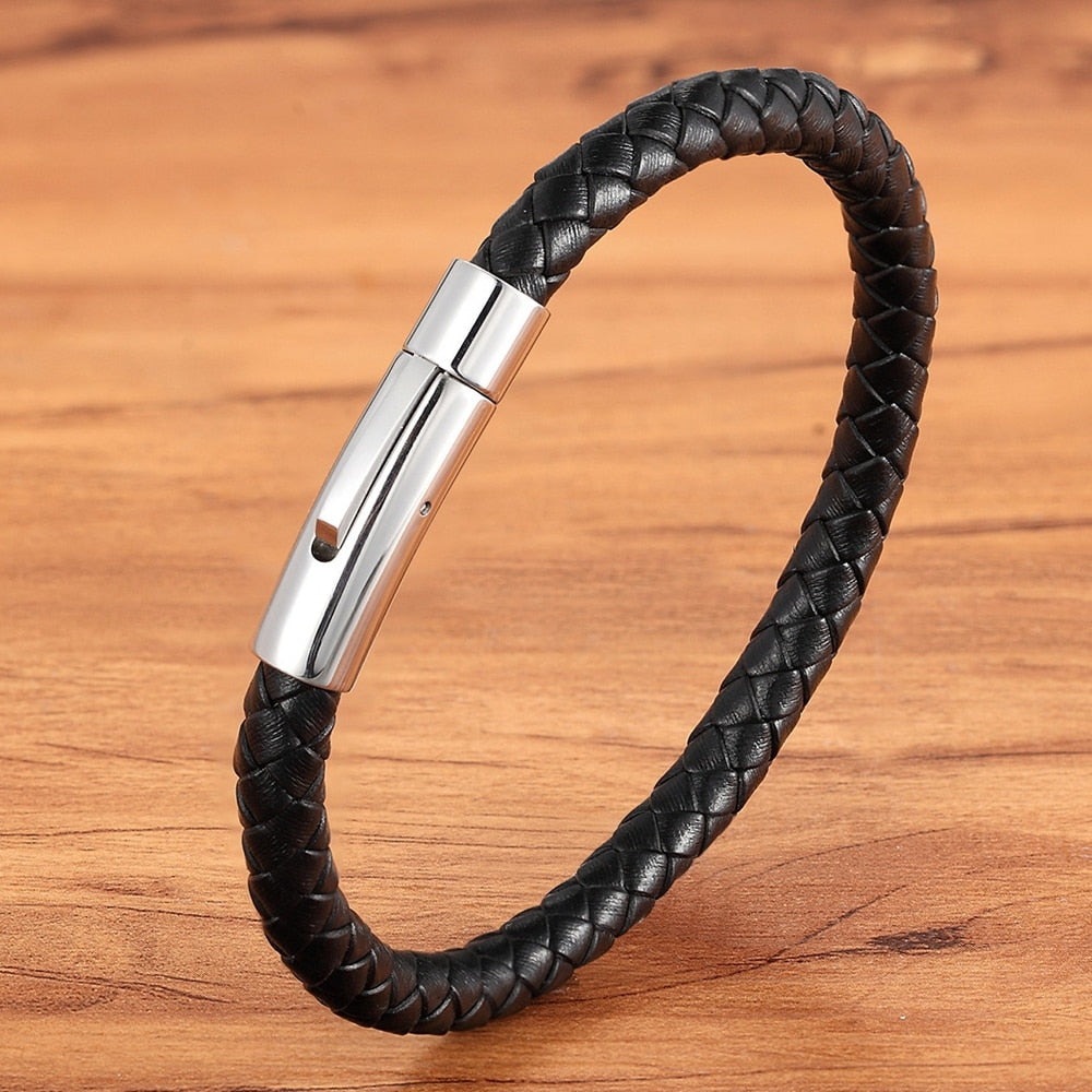 Button Simple Design Men's Leather Bracelet