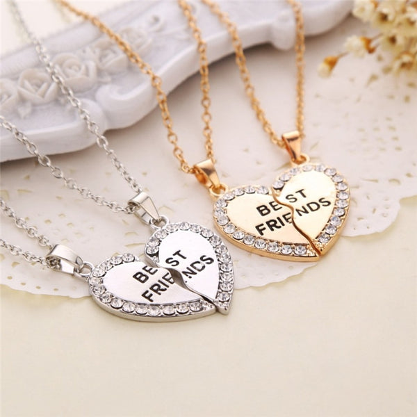 2 Pcs BFF  Women Crystal Heart Pendant