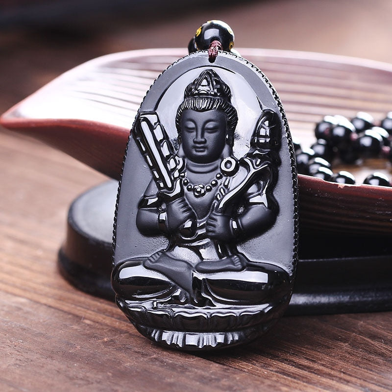 Obsidian Carved Buddha Lucky Pendant