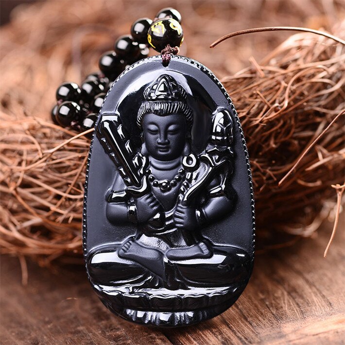 Obsidian Carved Buddha Lucky Pendant