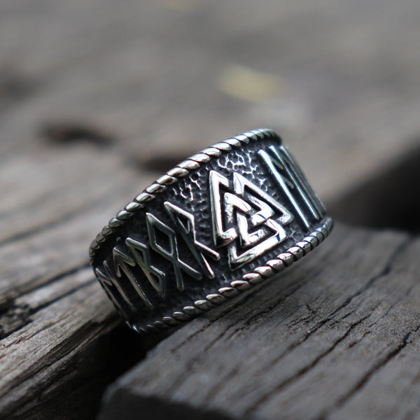 Vintage Viking ODIN Runes Ring Mens 316L Stainless Steel Ring