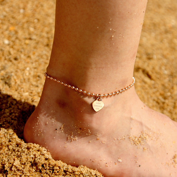 Beaded heart-shaped Pendant stainless steel Chain Anklet