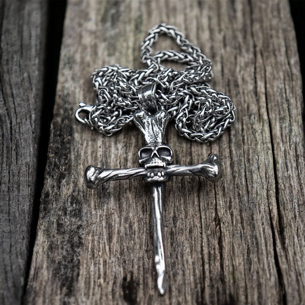 Nail Spike Trial Cross Skull Pendant