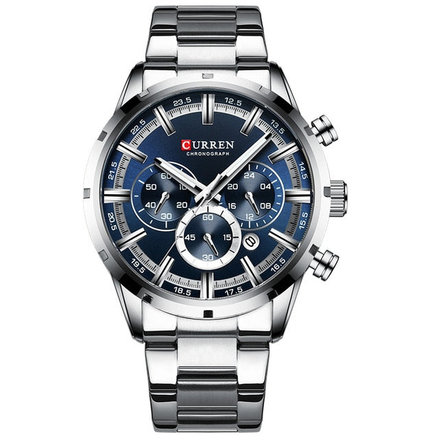 Luxury Fashion Mens Watches Stainless Steel Chronograph Quartz Watch