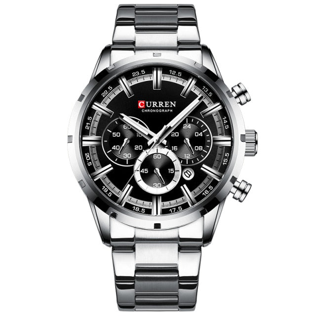 Luxury Fashion Mens Watches Stainless Steel Chronograph Quartz Watch