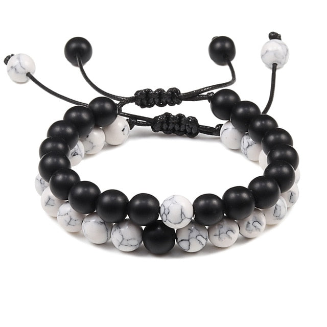 Men Natural Stone YingYang Lava Bead Bracelet