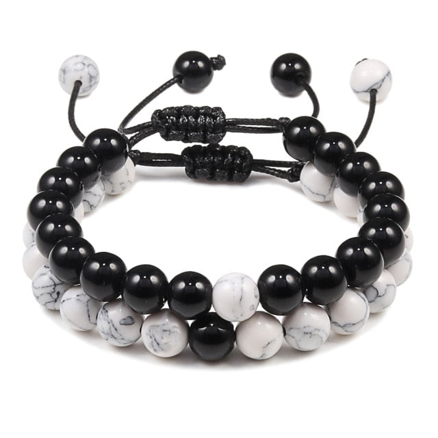 Men Natural Stone YingYang Lava Bead Bracelet