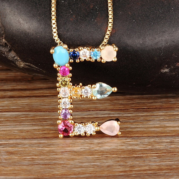 Gold Color Initial CZ Necklace Charm Letter Necklace