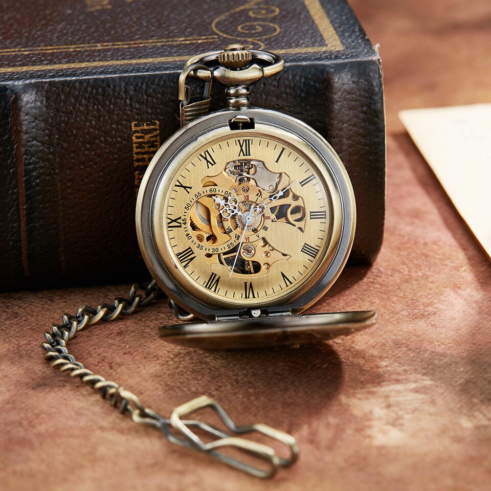 Hollow Bronze Retro Mechanical Pocket Watch