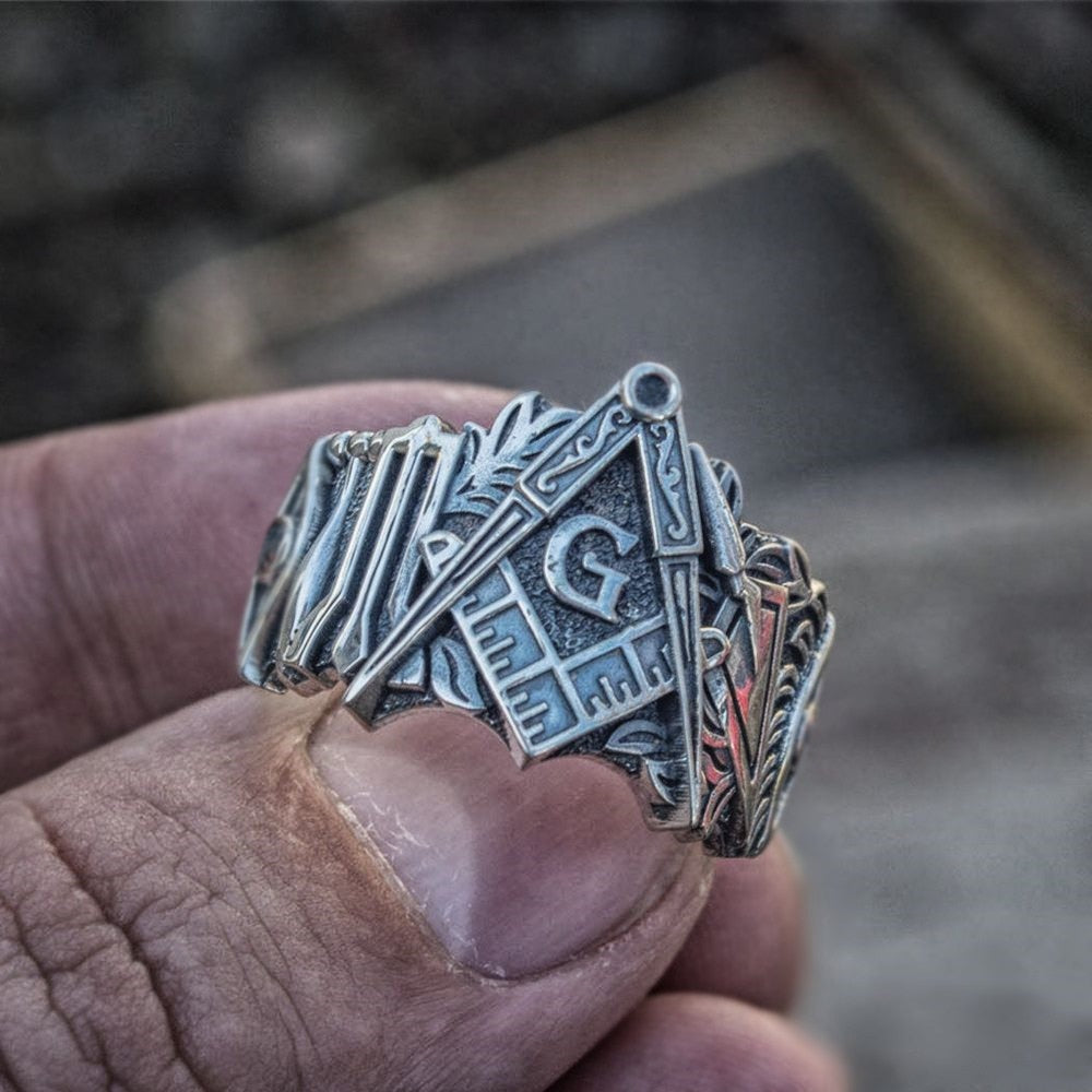 Men Freemason Ring Stainless Steel Masonic Symbol Rings