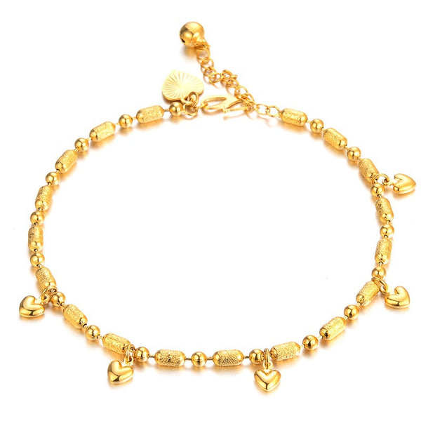 Baby Girls Anklets  Gold Heart Lucky Beaded Ankle Chain