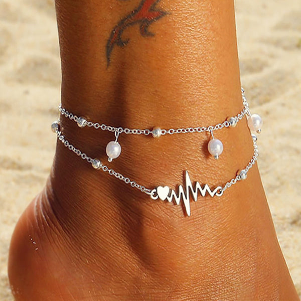 Fashion Anklets Bracelet For Ankle Female Simulation Pearl Heart Beads Anklet