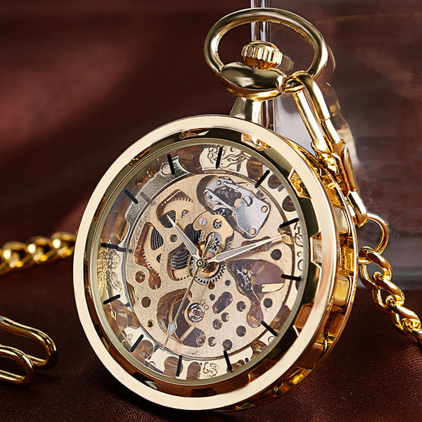 Vintage Watch Necklace Steampunk Skeleton Mechanical Fob Pocket Watch