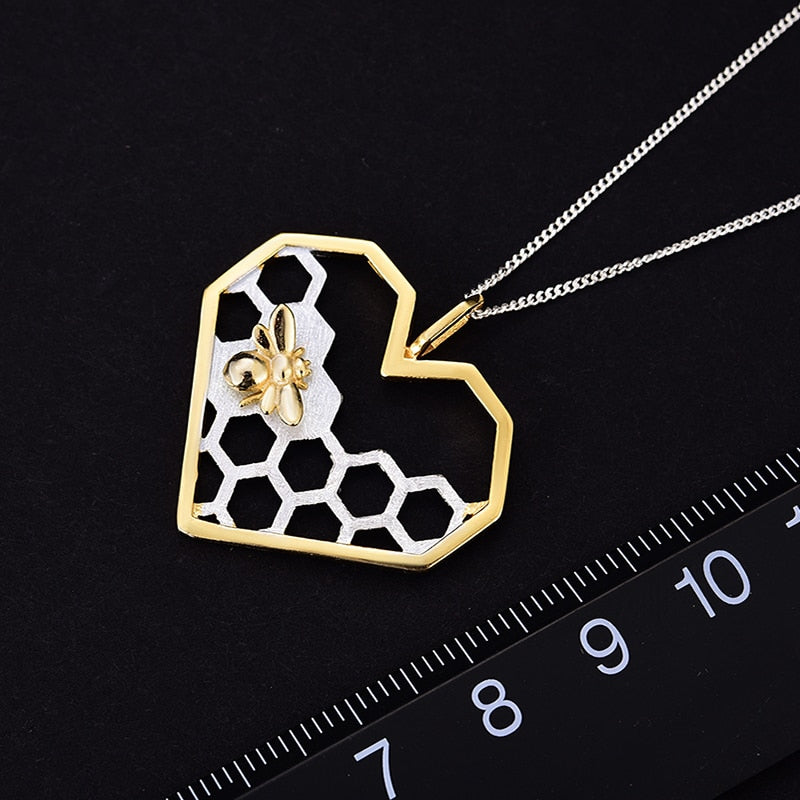 925 Sterling Silver 18K Gold Bee Love Heart Pendant without Chain for Women