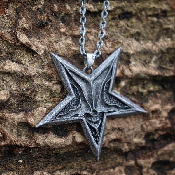 Unique Gothic Pentagram Baphomet Satan Skull Pendant Necklace