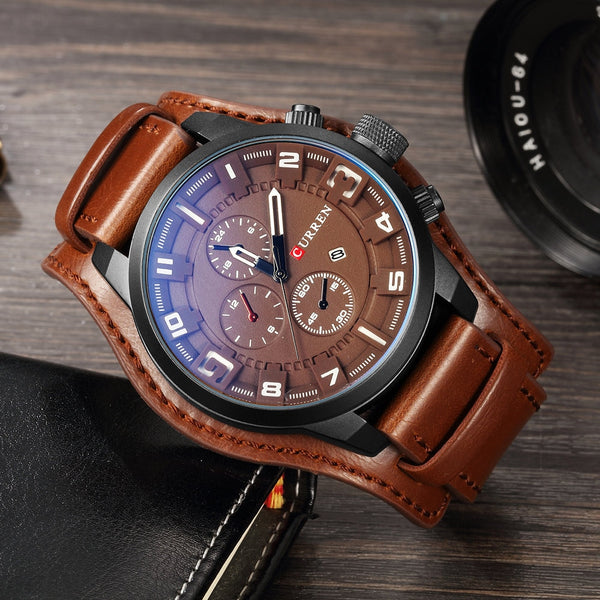 Luxury Calendar Fashion Male Clock Leather Sport Military Men Wristwatch