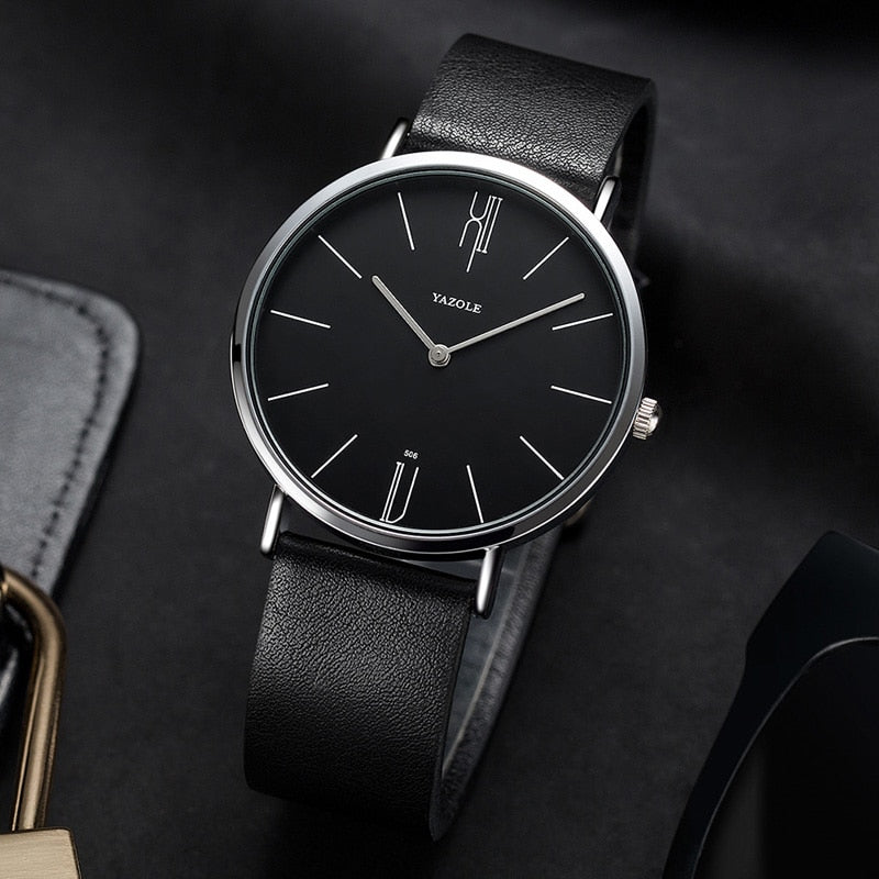 Men Waterproof Ultra Thin Quartz Watch For Men Fashion Simple Black Men Watch