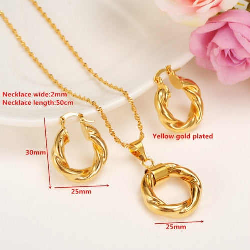 Dubai Gold Ethiopian Necklace Earrings African Sets