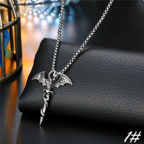 Punk Vintage Metal Rose Cross Skeleton Necklace