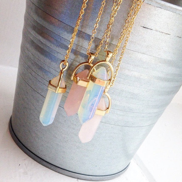 Hot sale Hexagonal Column Quartz Necklaces Pendants