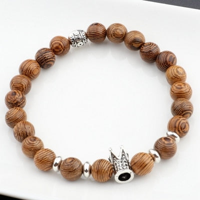 Men Natural Wood Beads Cross Bracelets