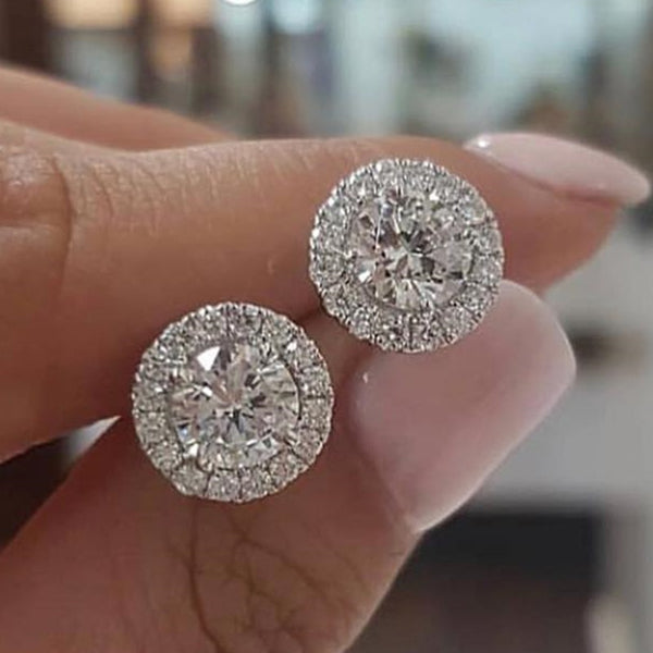 Female Luxury Crystal Round Stud Earrings