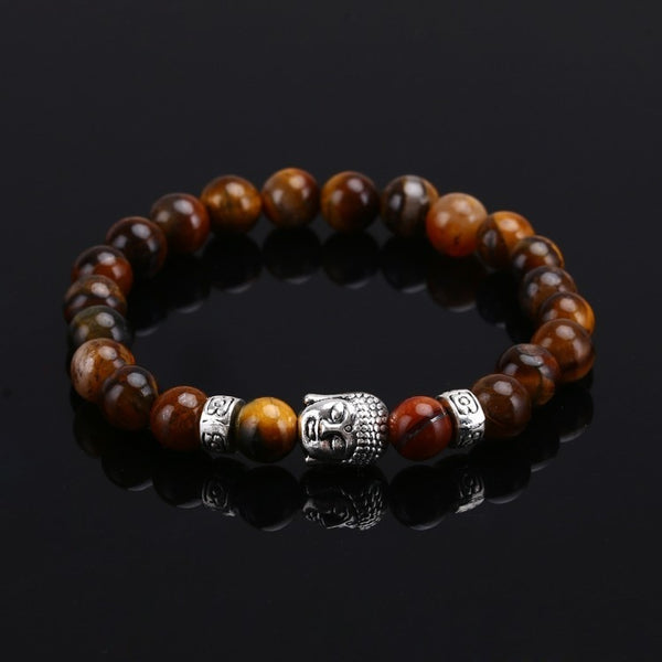 Tiger Eye Lava Stone Bead Buddha Bracelet