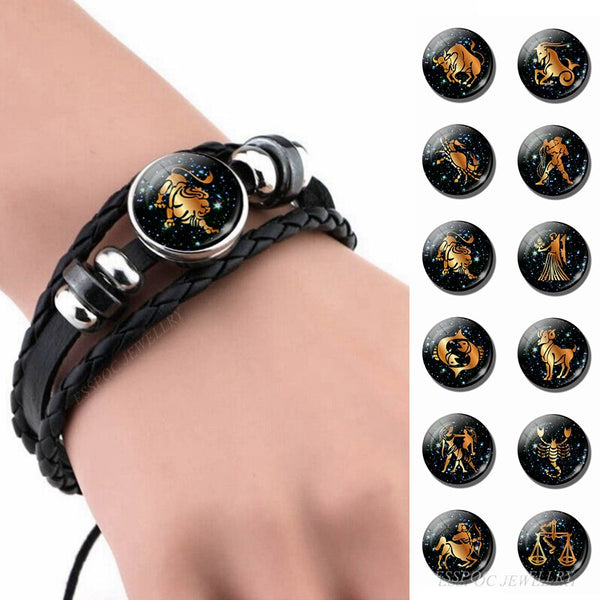 12 Constellation Leather Bracelet