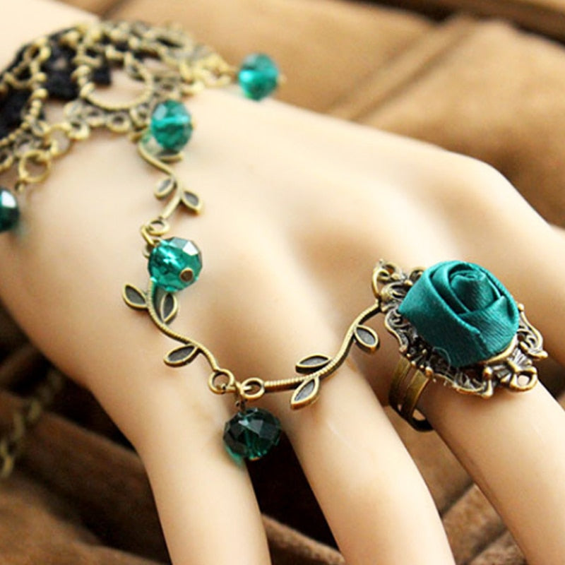 Retro Gothic Women Bracelet Lace Flower Hand Slave Chain