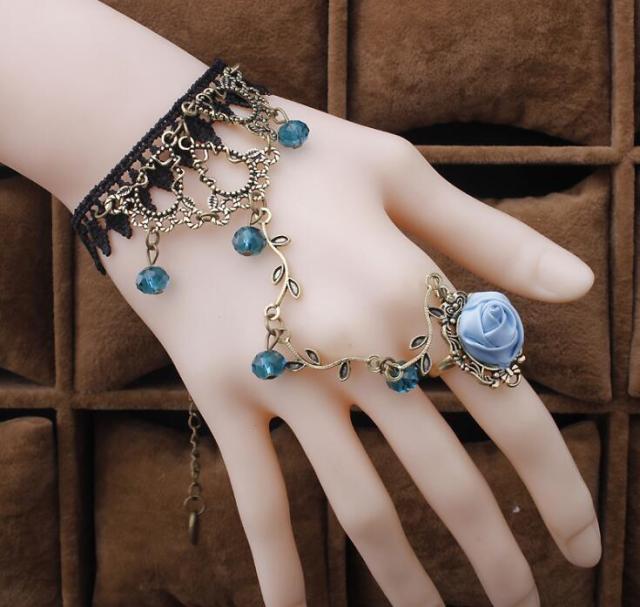 Retro Gothic Women Bracelet Lace Flower Hand Slave Chain