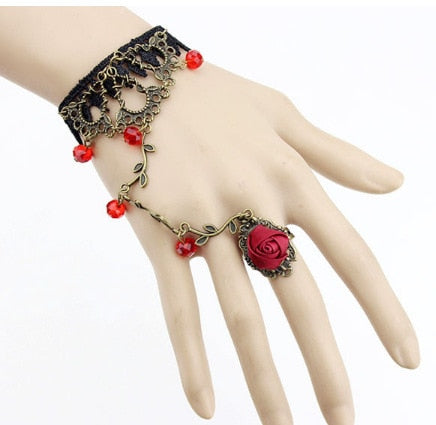 Retro Gothic Women Bracelet Lace Flower Hand Slave Chain