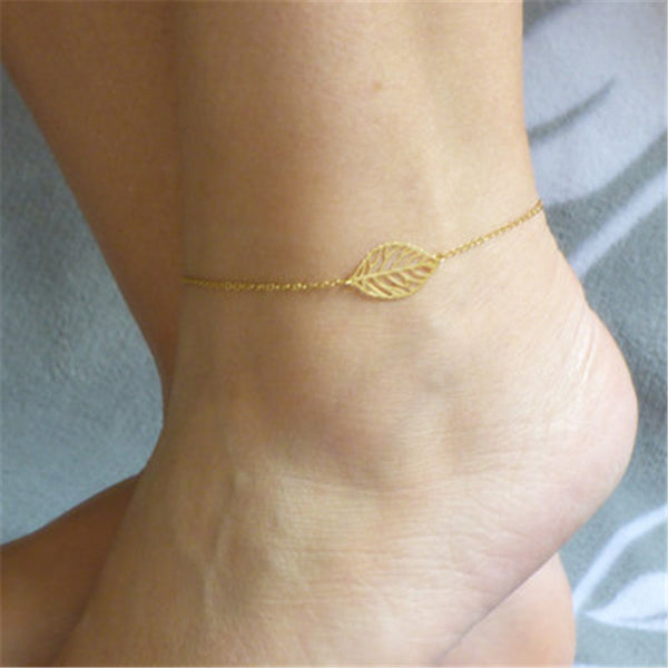 Trendy Gold Color Leaf Anklet Feet Bracelet For Women