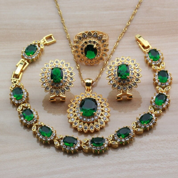 Fashion Accessories Green Cubic Zircon Big Flower Sets