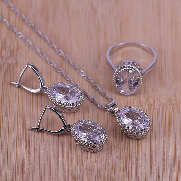 Fashion Big Oval Cubic Zirconia  Silver Color Wedding Jewelry Sets