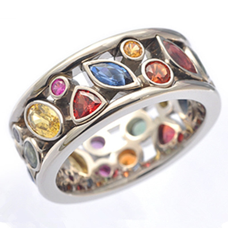 Colorful Women Hollow Out Geometric Stone Rings