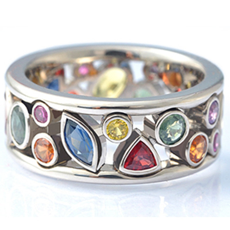 Colorful Women Hollow Out Geometric Stone Rings