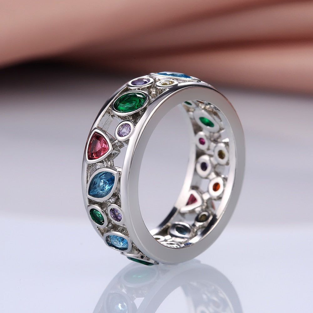 Colorful Women Hollow Out Geometric Stone Rings