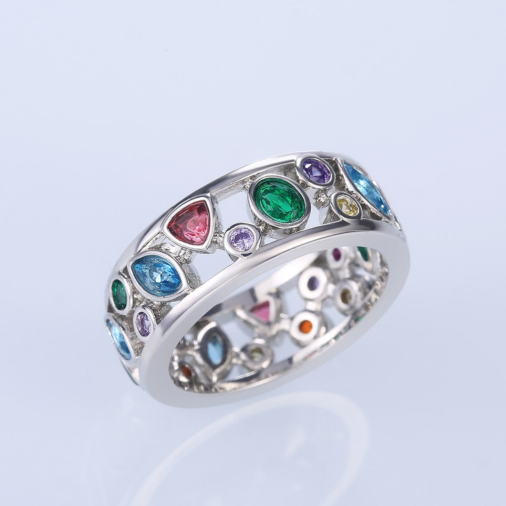 Colorful Women Hollow Out Geometric Stone Rings