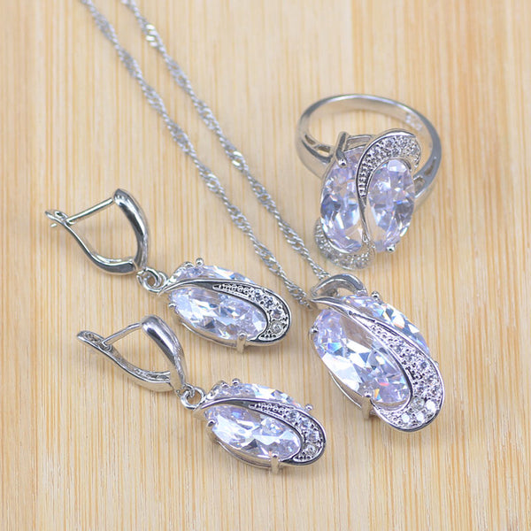 Big Oval Cubic Zircon   Silver color Jewelry Set