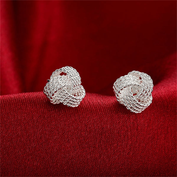 Real 925 Sterling Silver Elegant Soft Winding Stud Earrings