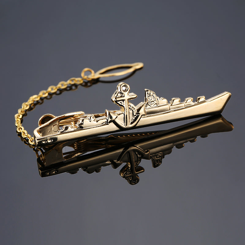 gold Deluxe ship sculpt Tie Clip Pin