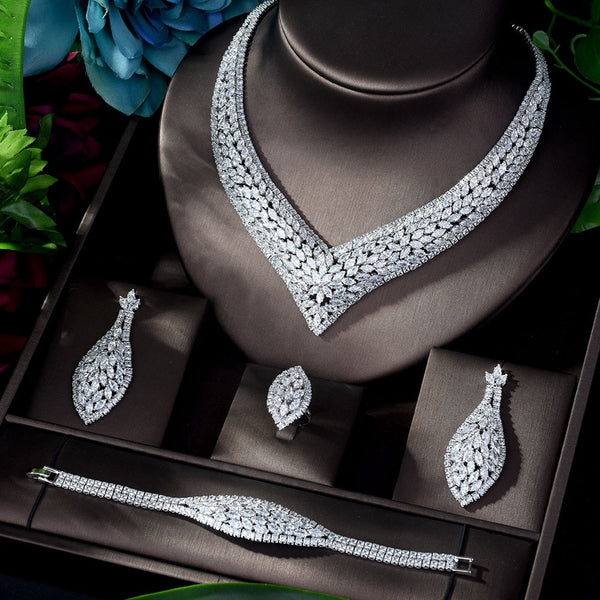 Wedding Zircon Crystal CZ Indian African Bridal Jewelry Set