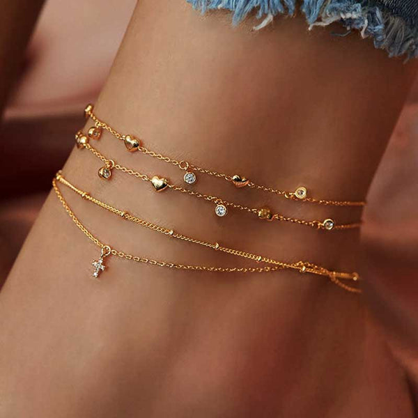 New Vintage Cross Pendant Heart Anklets For Women