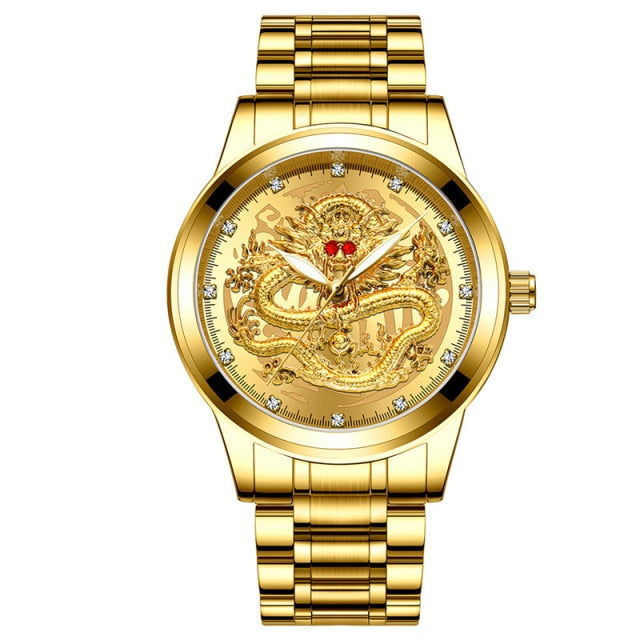 Golden Mens Luxury Chinese Dragon Watch