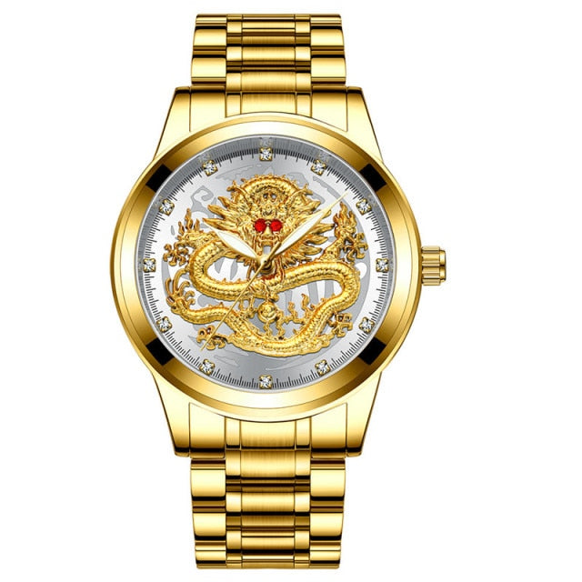 Golden Mens Luxury Chinese Dragon Watch