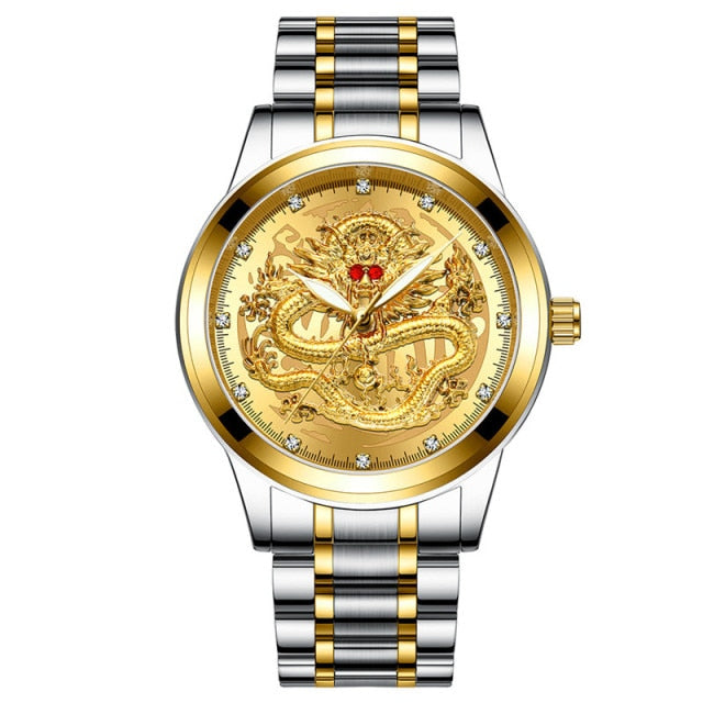 Golden Mens Luxury Chinese Dragon Watch