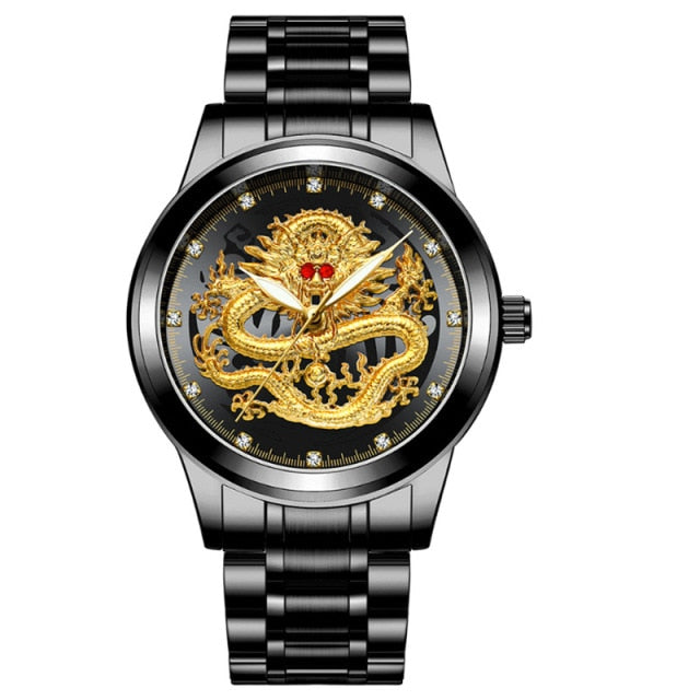 Golden Mens Luxury Chinese Dragon Watch