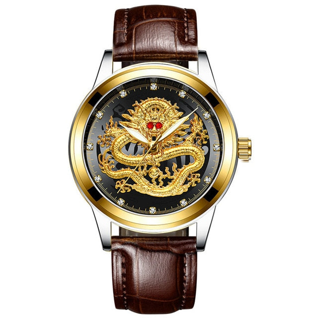 Golden Mens Luxury Chinese Dragon Watch